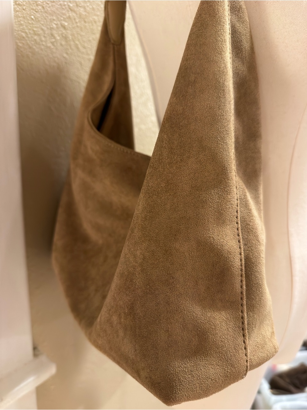 Suede Shoulder Hobo Bag in Tan - Picture 2 of 3